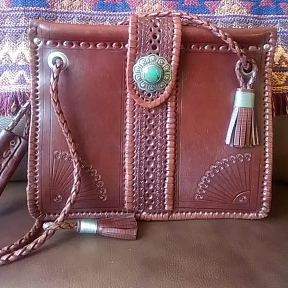 Vintage Handbags - Hand Tooled Moroccan Leather Bag